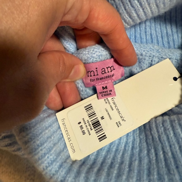 Francesca's Collections Blue and Cream Cowl Neck Sweater - Picture 7 of 7